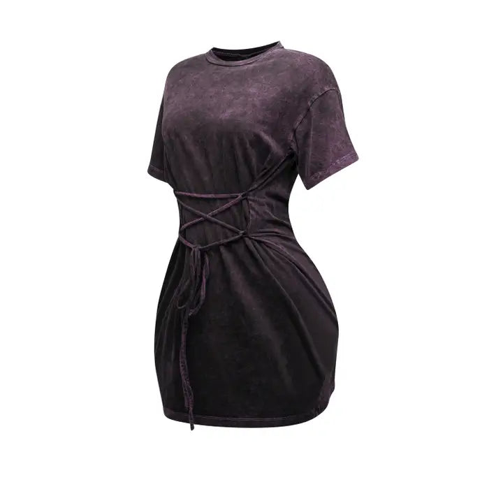 Mini Lace Tie T-Shirt Dress