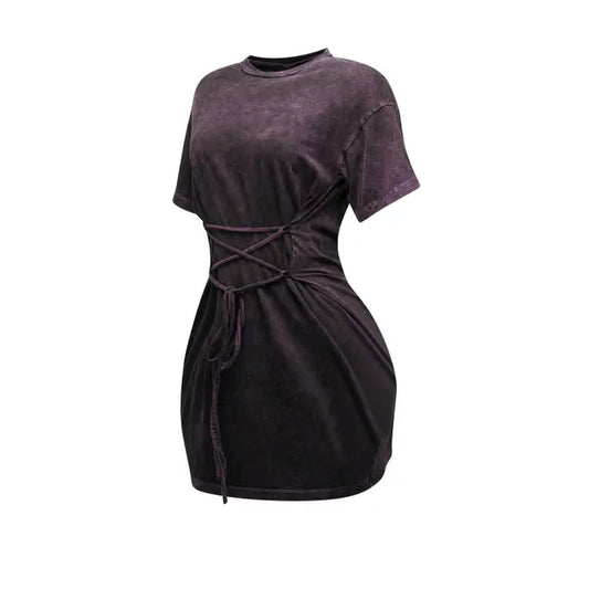 Mini Lace Tie T-Shirt Dress