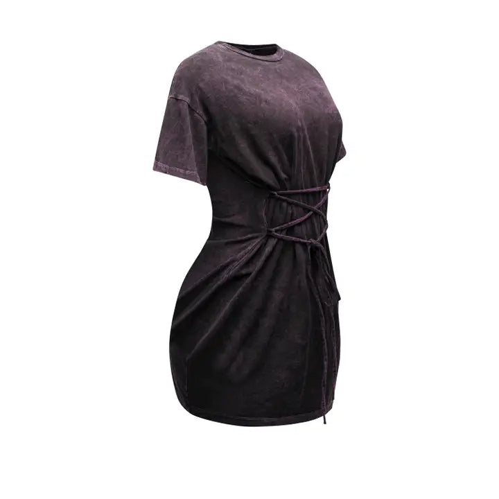 Mini Lace Tie T-Shirt Dress